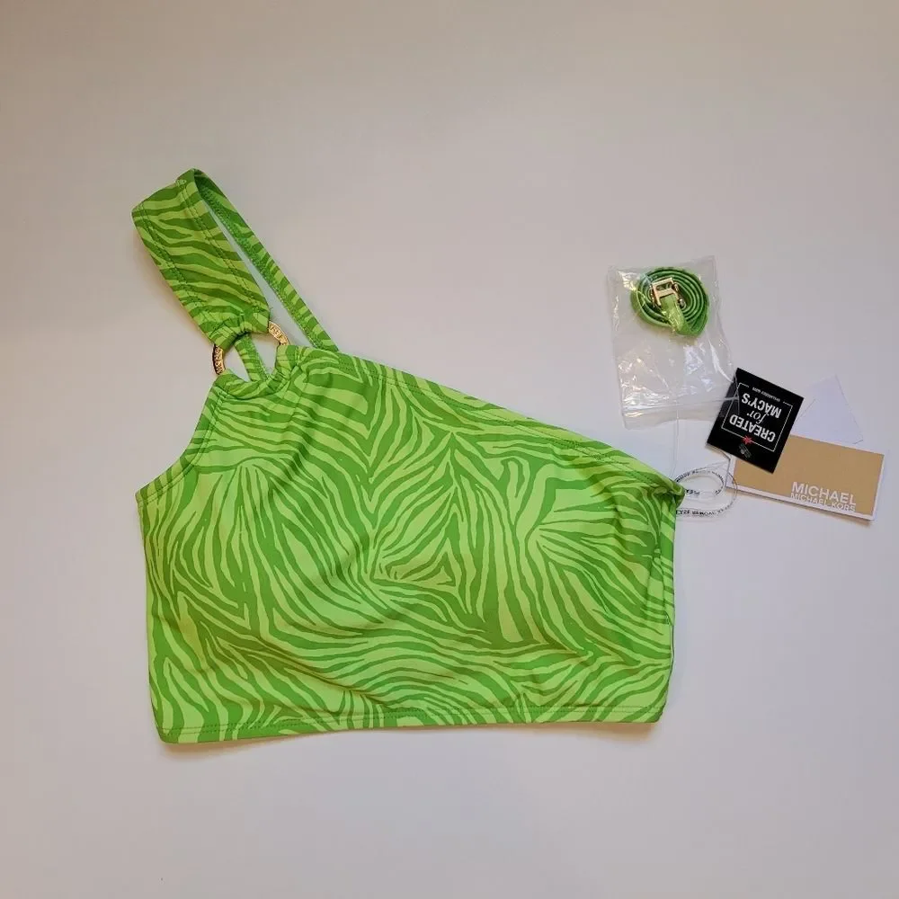 MICHAEL Michael Kors Zebra Print  One-Shoulder Bikini Top Color Green Size XS